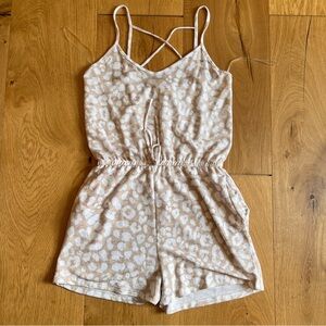 Pink Lily Tan Animal Print Romper Large